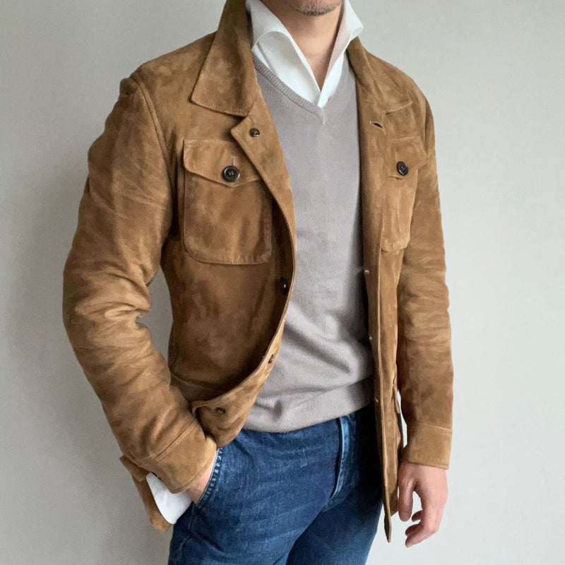 Vintage-Wildlederjacke für Herren mit Revers und mehreren Taschen | Colosy