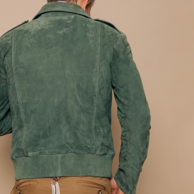 Retro-Wildlederjacke für Herren mit Revers, Reißverschluss und Brusttasche | Colosy