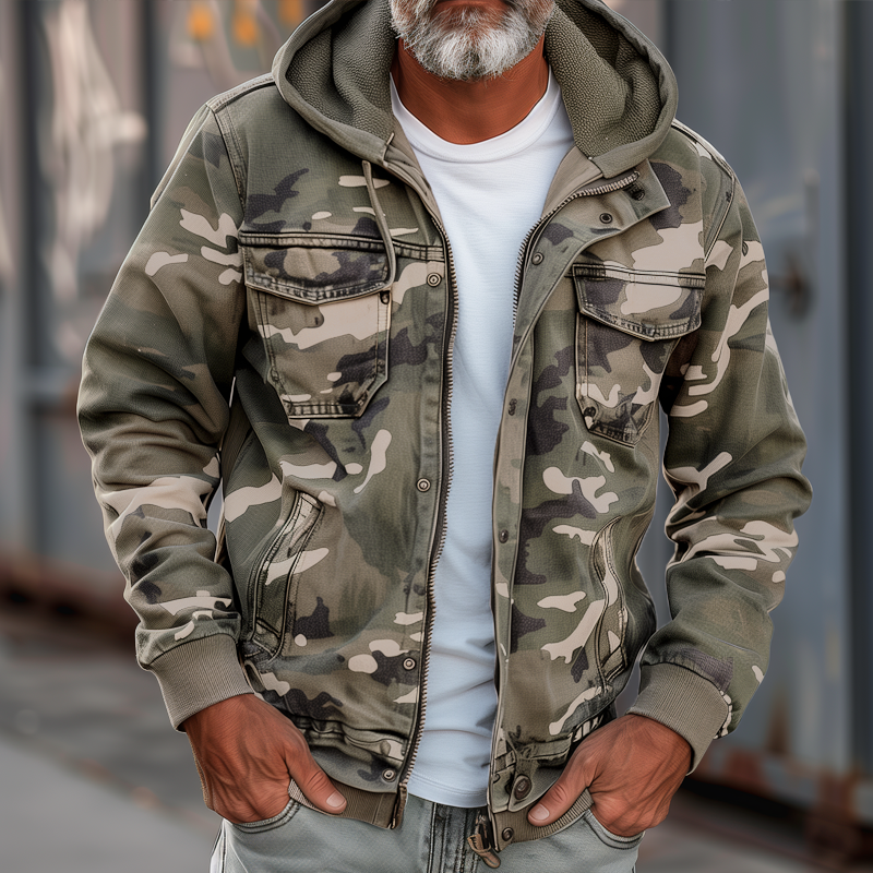 Camouflage-Cargo-Jacke mit Reißverschluss für Herren | Colosy