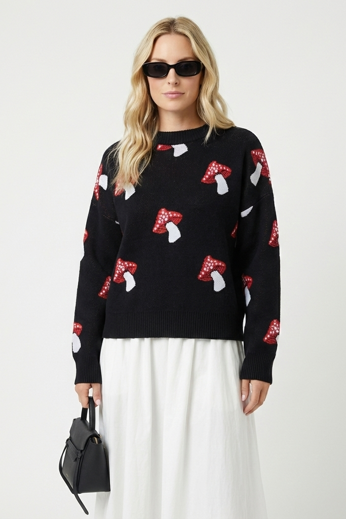 Damenpullover mit Pilz-Print | Colosy
