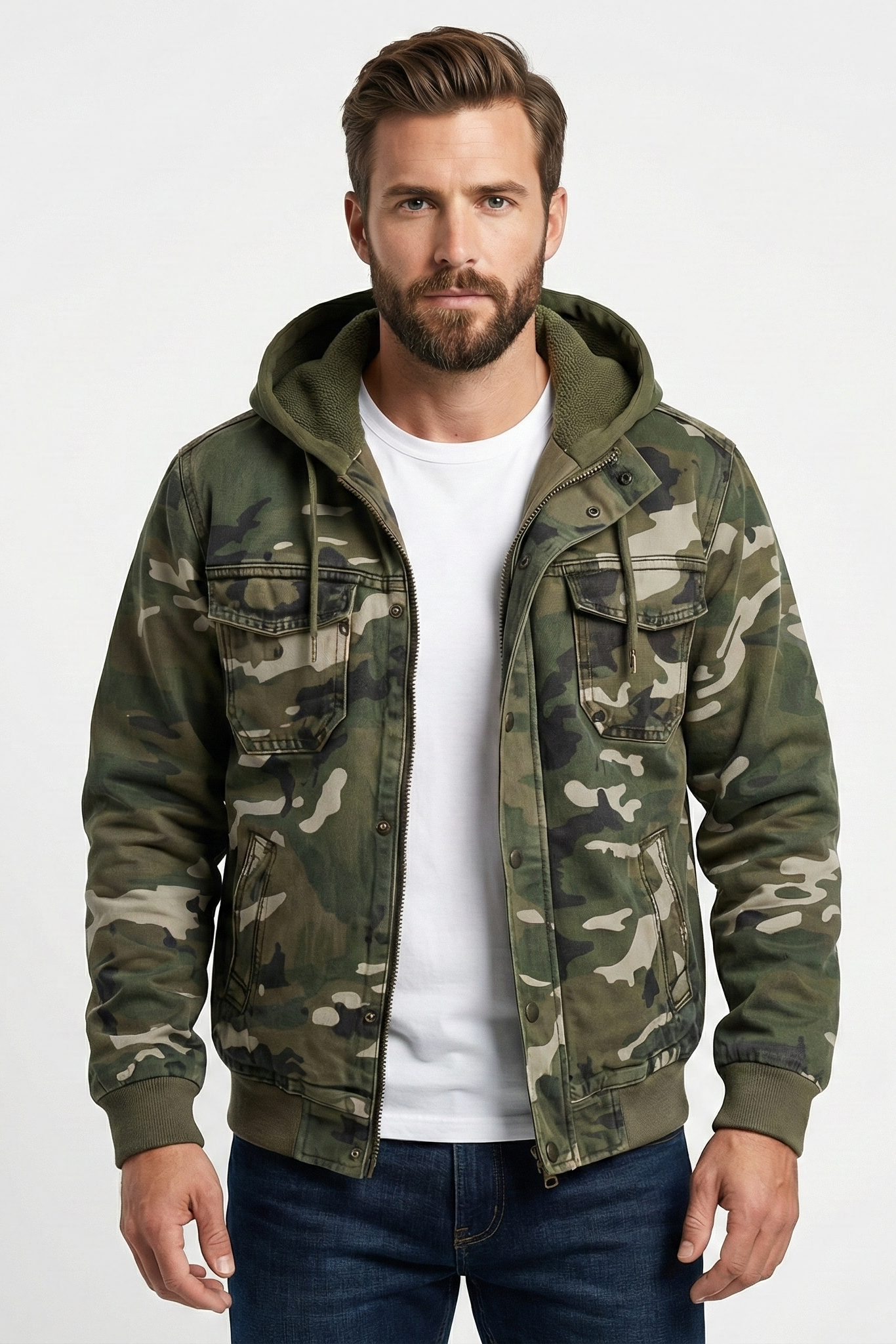Camouflage-Cargo-Jacke mit Reißverschluss für Herren | Colosy