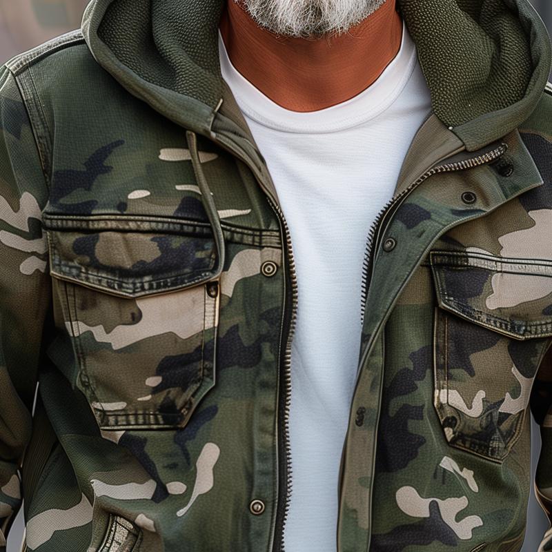 Camouflage-Cargo-Jacke mit Reißverschluss für Herren | Colosy