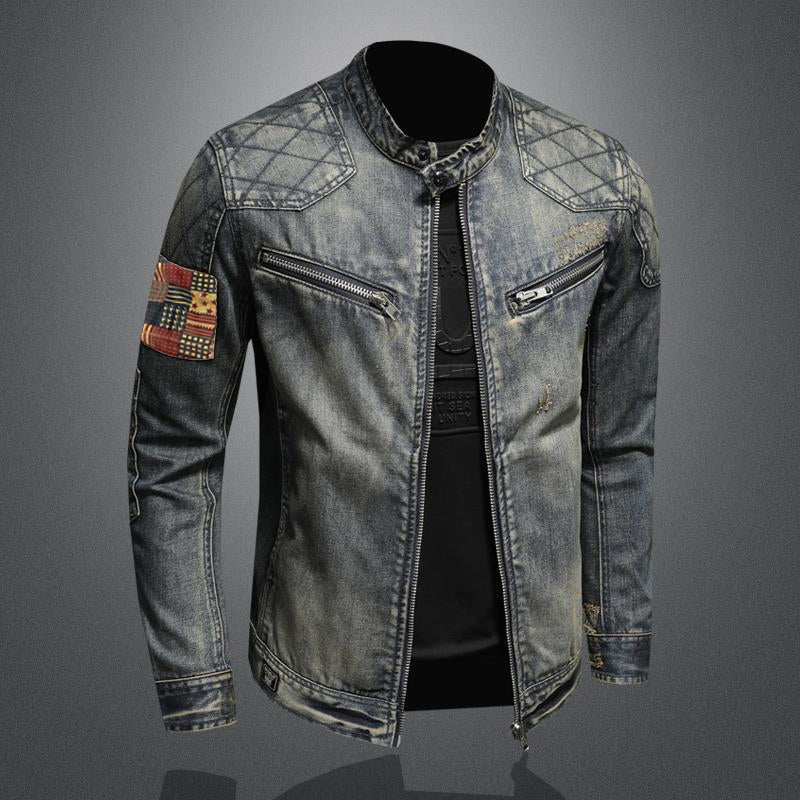 Vintage-Denimjacke für Herren mit Stehkragen | Colosy