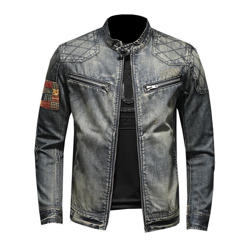 Vintage-Denimjacke für Herren mit Stehkragen | Colosy