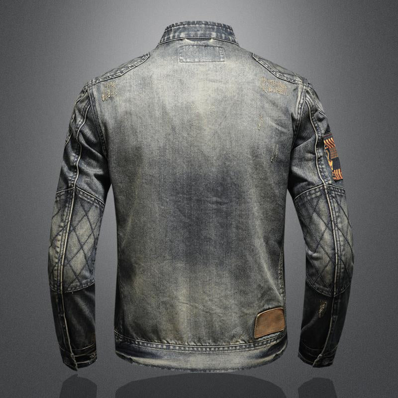 Vintage-Denimjacke für Herren mit Stehkragen | Colosy