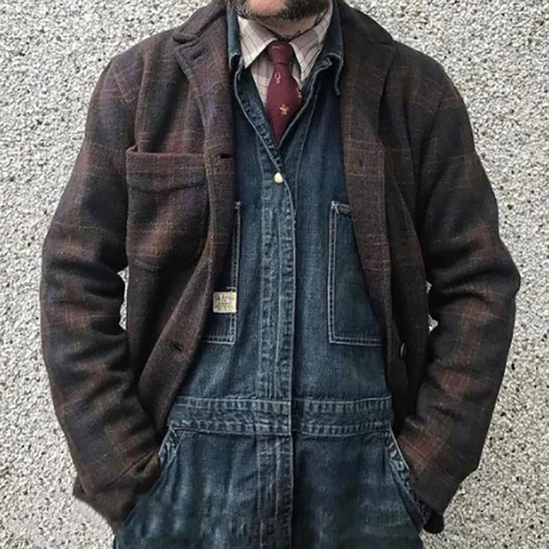 Lockere Retro-Herrenjacke mit Karomuster und Revers | Colosy