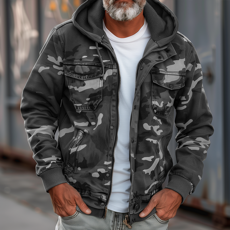 Camouflage-Cargo-Jacke mit Reißverschluss für Herren | Colosy