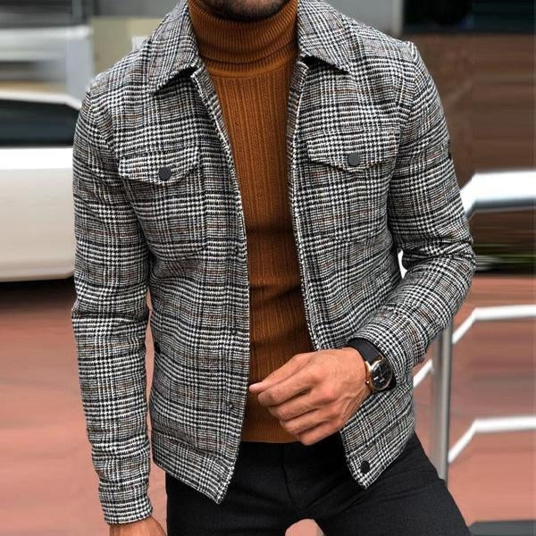 Karo-Herrenjacke mit Revers und Taschen | Colosy