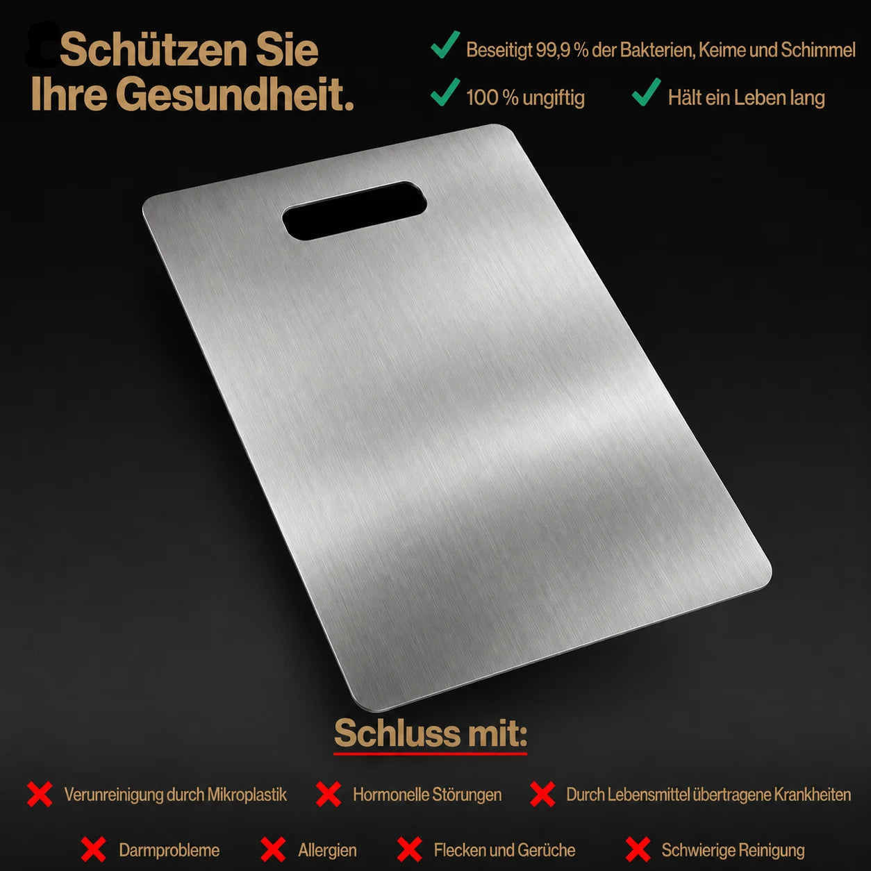 TitaniumCook™ • Antibakterielles Schneidebrett aus reinem Edelstahl