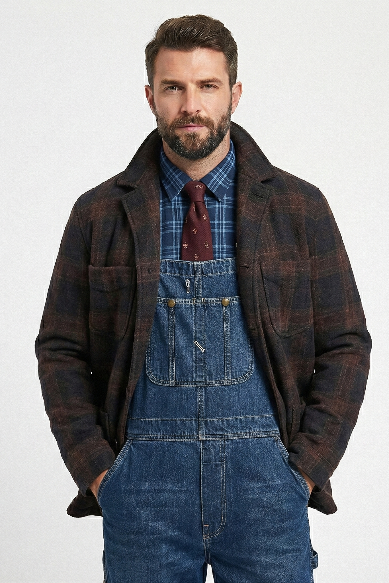 Lockere Retro-Herrenjacke mit Karomuster und Revers | Colosy