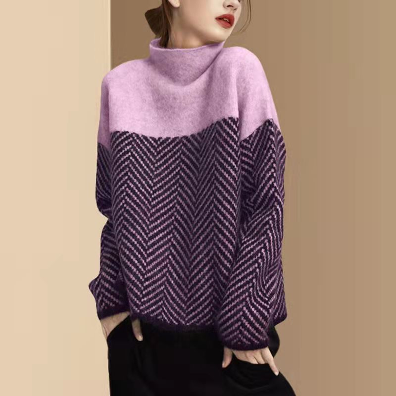 Warme damespullover met contrastdesign | Colosy