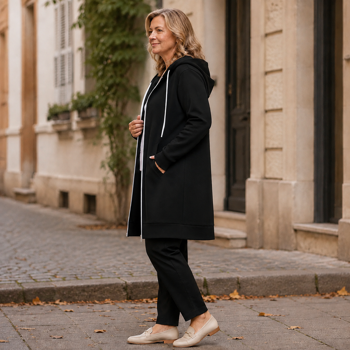 SoftHood™ • Lange Damenjacke mit Kapuze für Wärme und Komfort