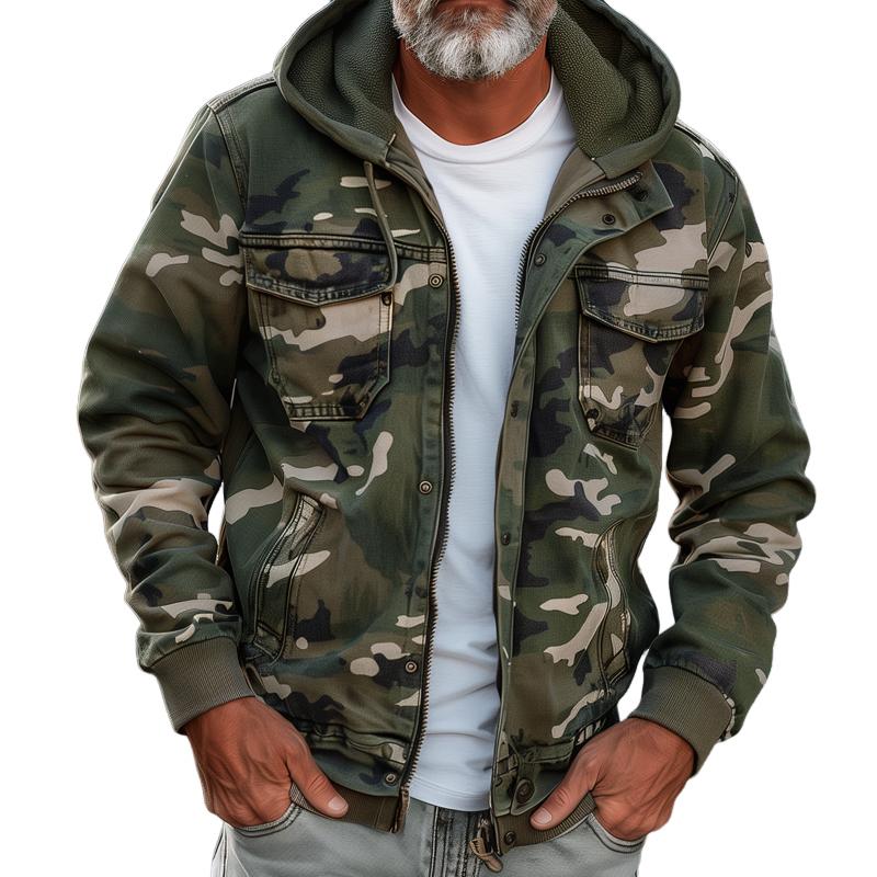 Camouflage-Cargo-Jacke mit Reißverschluss für Herren | Colosy